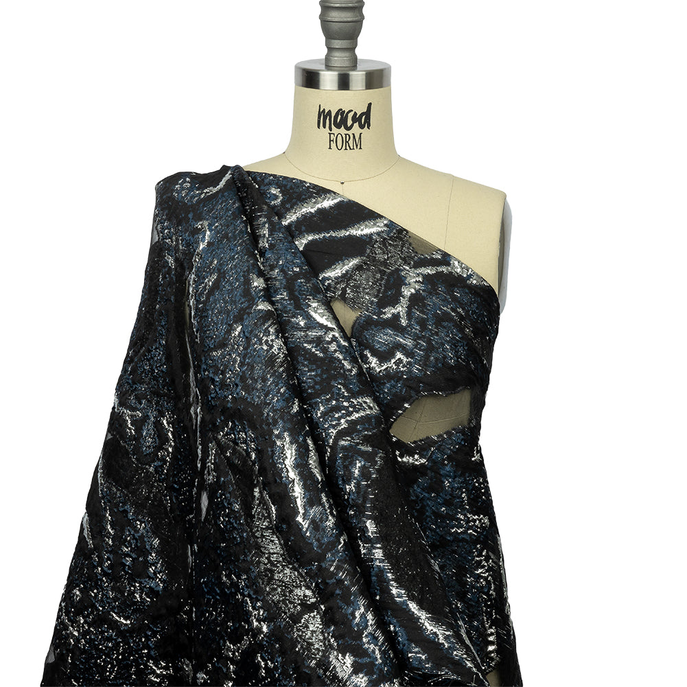Metallic Silver and Black Abstract Luxury Burnout Brocade - Drape Metallic Silver and Black Abstract Luxury Burnout Brocade - Drape