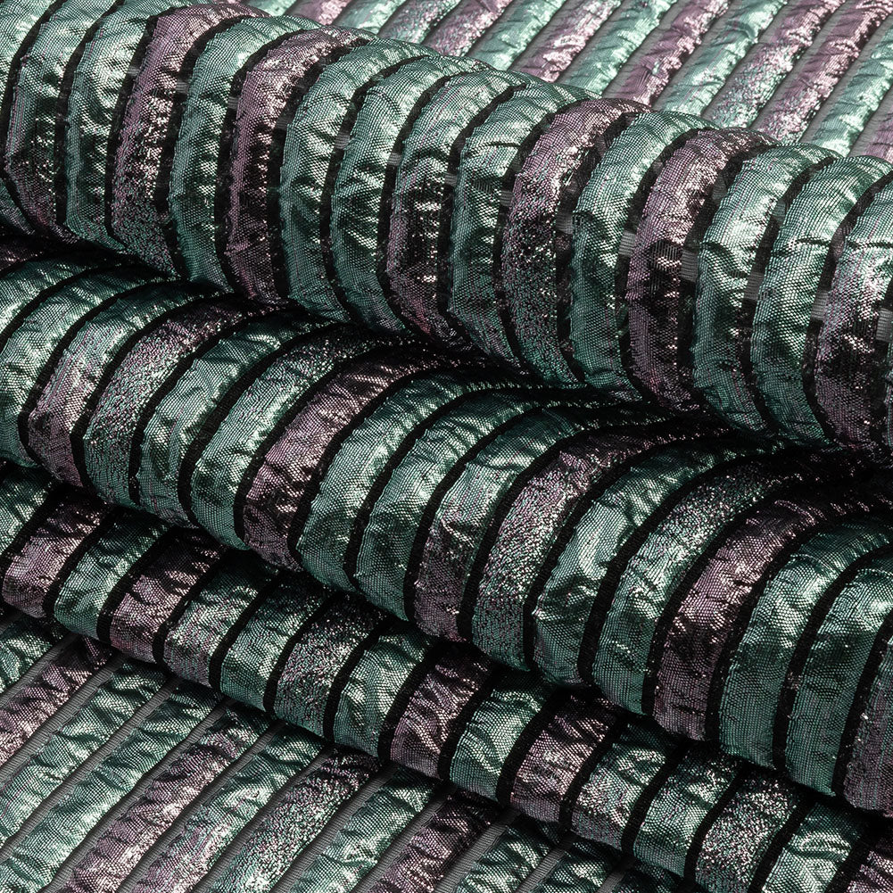 Metallic Turquoise Blue and Rouge Pink Luxury Striped Burnout Brocade - Folded Metallic Turquoise Blue and Rouge Pink Luxury Striped Burnout Brocade - Folded