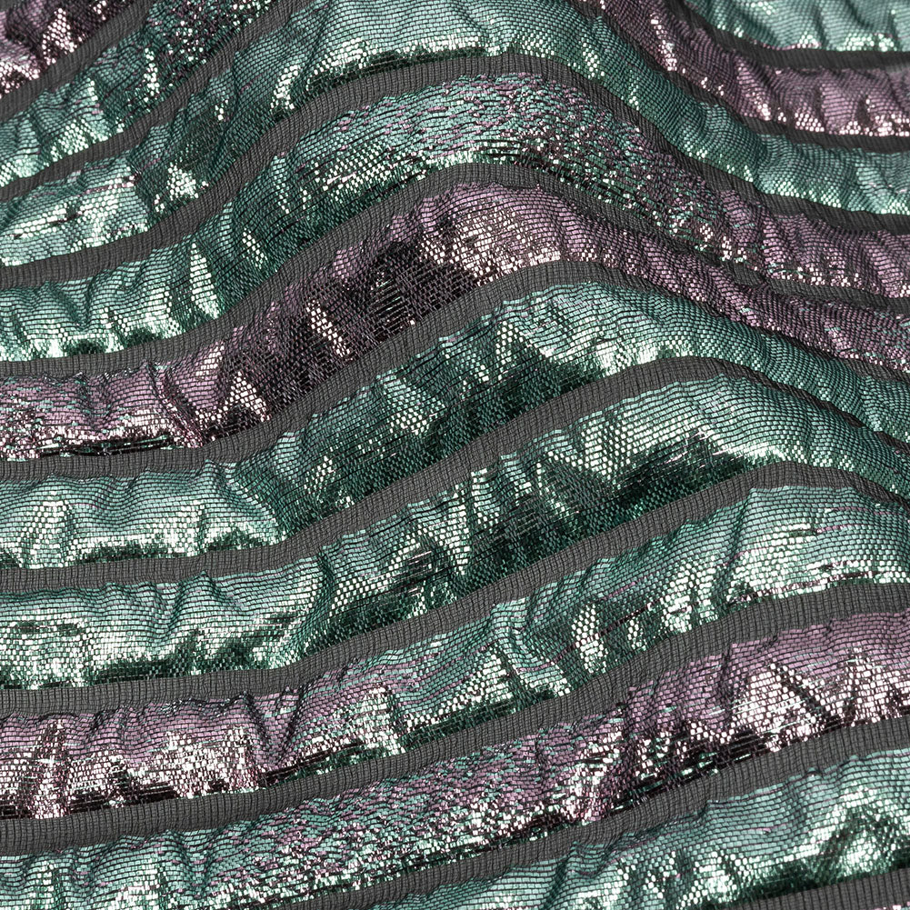 Metallic Turquoise Blue and Rouge Pink Luxury Striped Burnout Brocade - Detail Metallic Turquoise Blue and Rouge Pink Luxury Striped Burnout Brocade - Detail