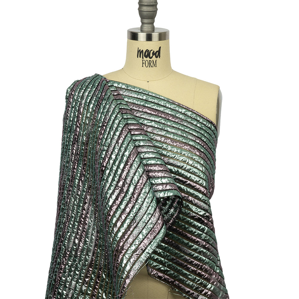 Metallic Turquoise Blue and Rouge Pink Luxury Striped Burnout Brocade - Drape Metallic Turquoise Blue and Rouge Pink Luxury Striped Burnout Brocade - Drape