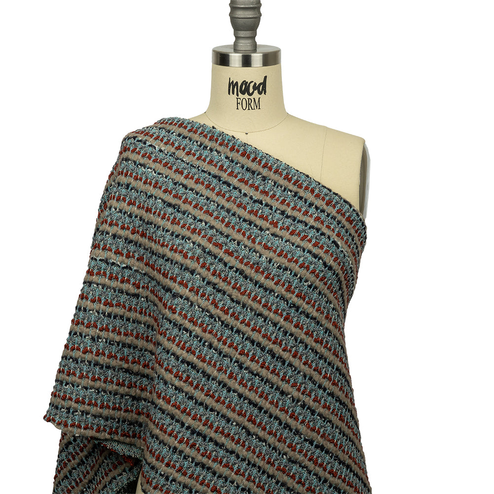 Gray, Beige and Burnt Orange Boucle Stripes Chunky Wool Blend Sweater Knit Drape Gray, Beige and Burnt Orange Boucle Stripes Chunky Wool Blend Sweater Knit Drape