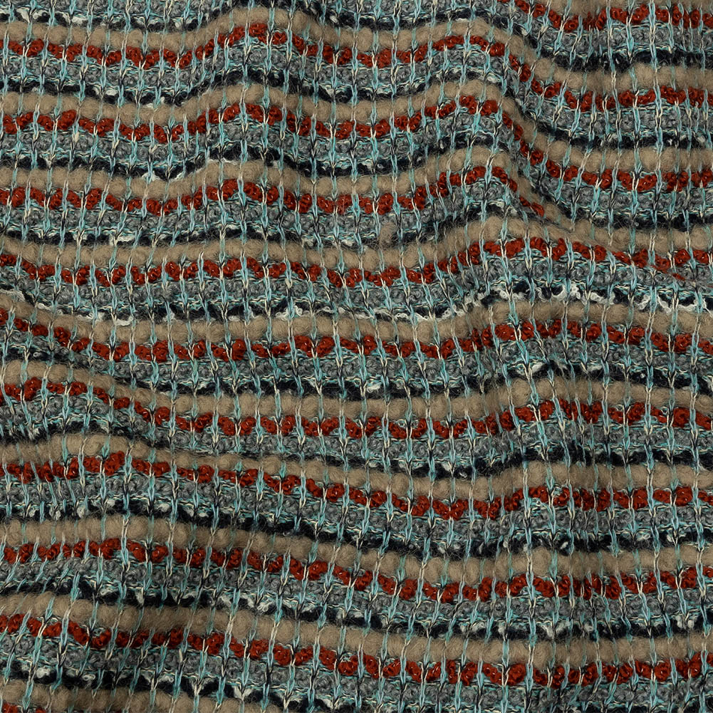 Gray, Beige and Burnt Orange Boucle Stripes Chunky Wool Blend Sweater Knit Gray, Beige and Burnt Orange Boucle Stripes Chunky Wool Blend Sweater Knit