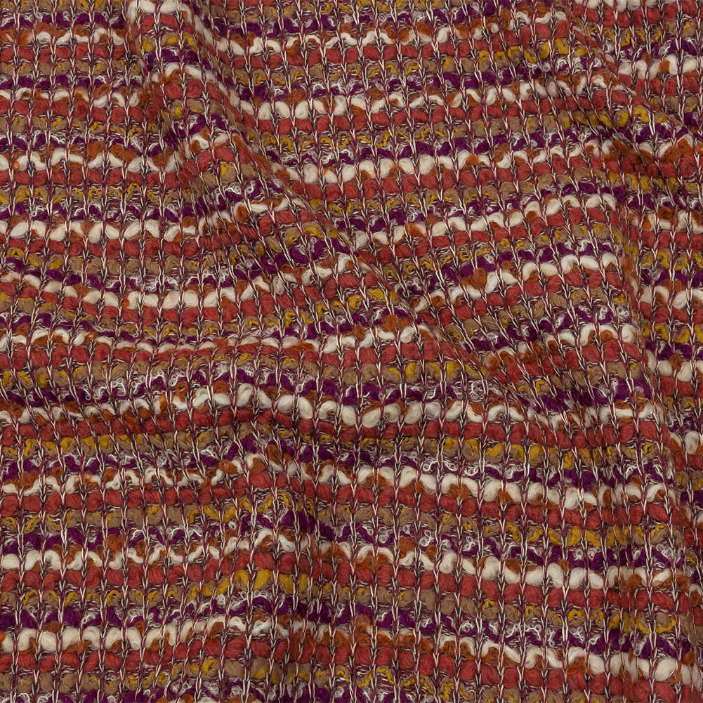 Magenta, Desert Rose and White Boucle Stripes Chunky Wool Blend Sweater Knit Magenta, Desert Rose and White Boucle Stripes Chunky Wool Blend Sweater Knit