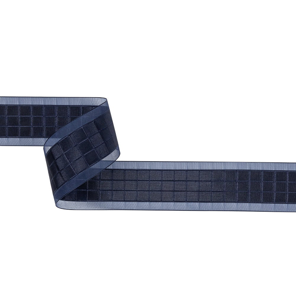 Navy Squares and Sheer Borders Ribbon - 36mm Navy Squares and Sheer Borders Ribbon - 36mm