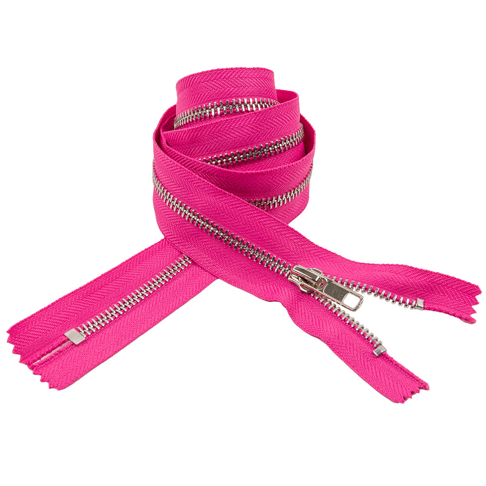 Fuchsia and Silver T5 Closed End Metal Zipper - 36" Fuchsia and Silver T5 Closed End Metal Zipper - 36"