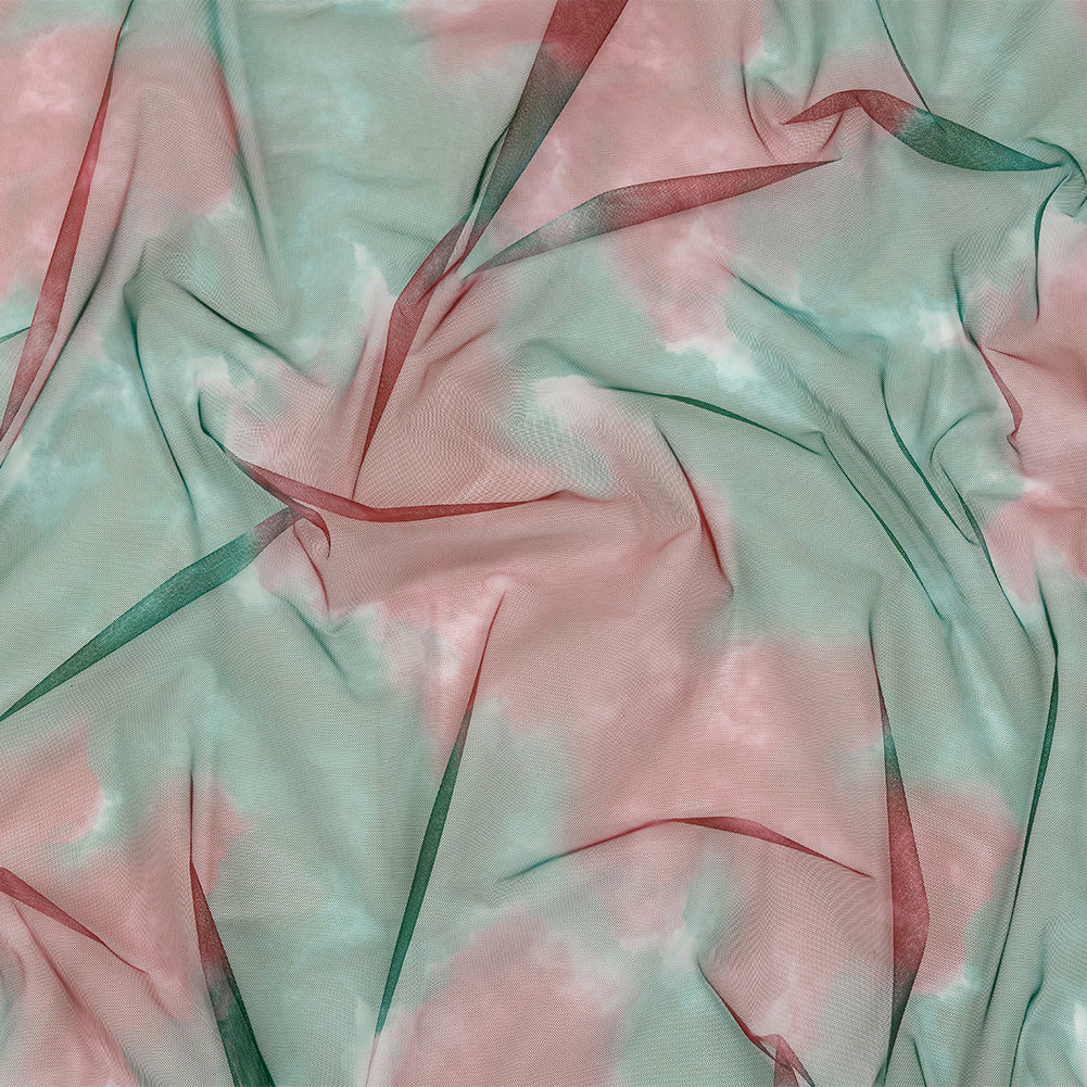 Red and Green Abstract Watercolor Printed Tulle Red and Green Abstract Watercolor Printed Tulle