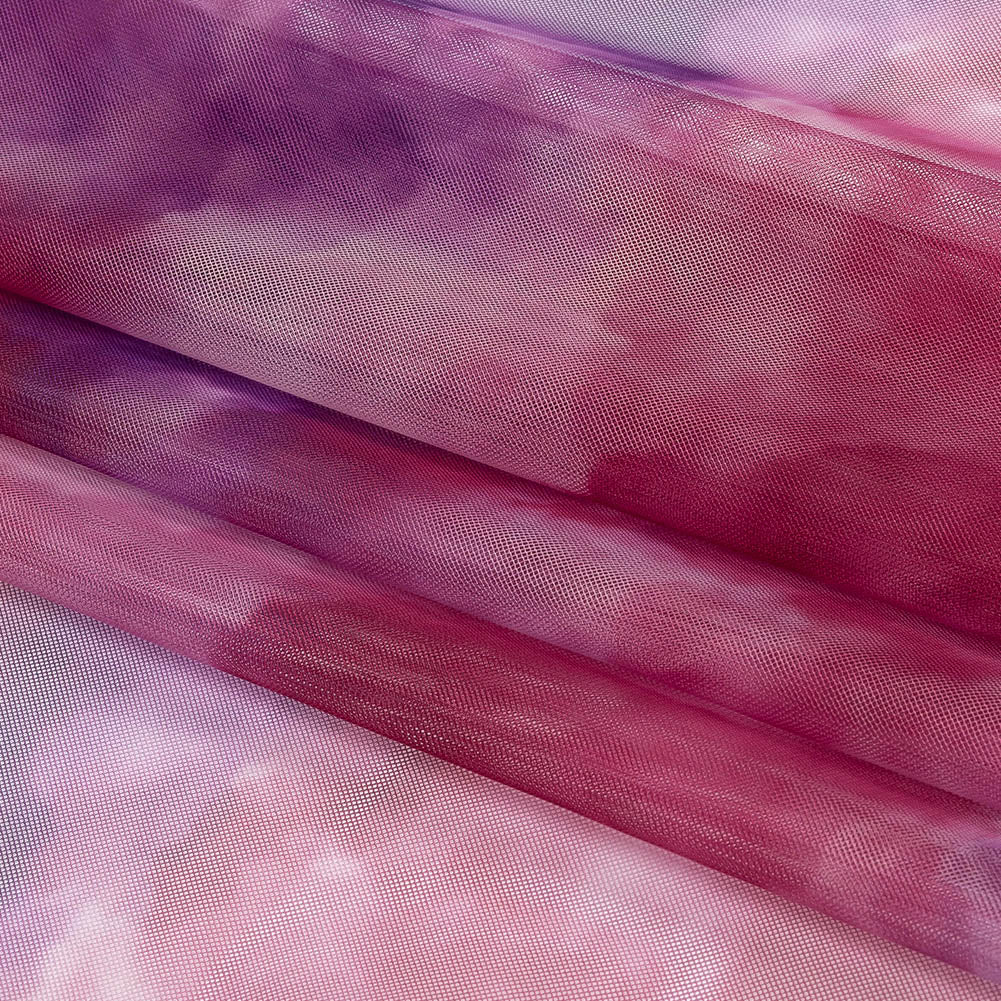 Magenta and Purple Abstract Watercolor Printed Tulle - Folded Magenta and Purple Abstract Watercolor Printed Tulle - Folded