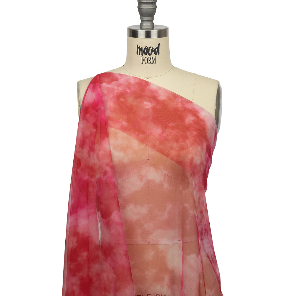 Pink and Red Abstract Watercolor Printed Tulle - Drape Pink and Red Abstract Watercolor Printed Tulle - Drape
