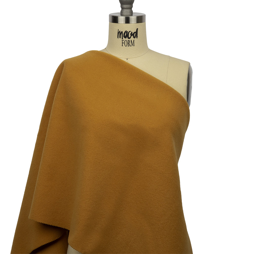 Wool and Cashmere Coating Made in Italy - Yellow Ochre - Alberini Collection - Drape Wool and Cashmere Coating Made in Italy - Yellow Ochre - Alberini Collection - Drape