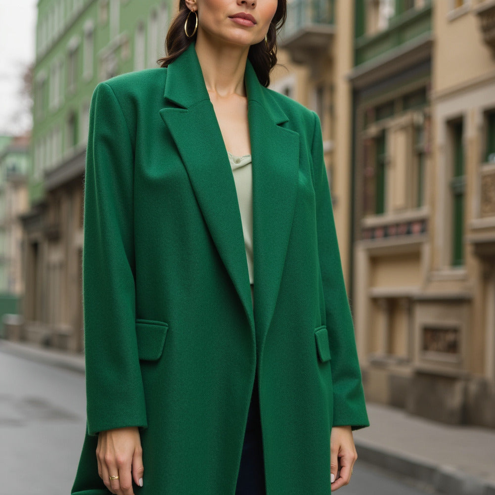 Wool and Cashmere Coating Made in Italy - Kelly Green - Alberini Collection - Editorial Wool and Cashmere Coating Made in Italy - Kelly Green - Alberini Collection - Editorial
