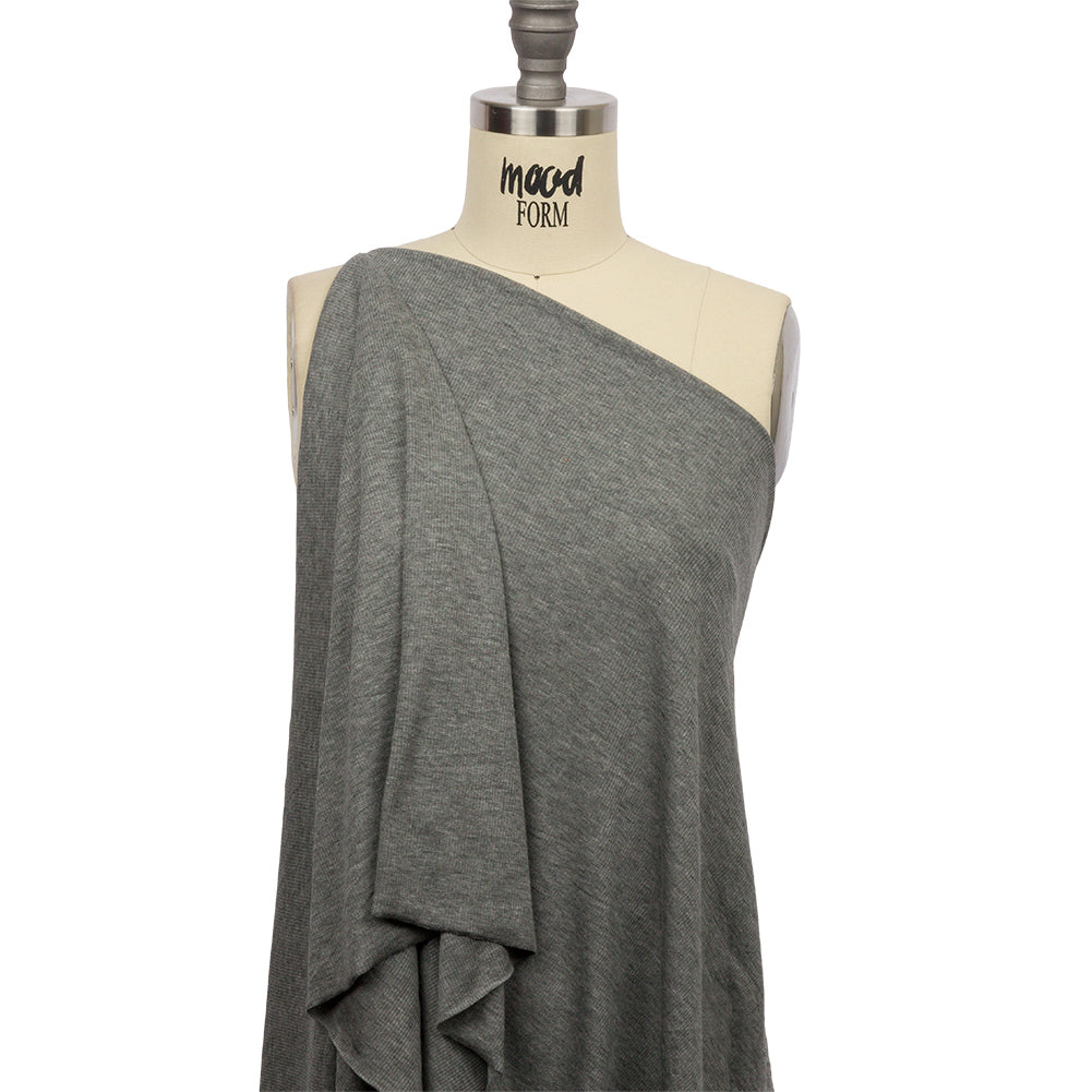 Heathered Gray Stretch Rayon 2x2 Rib Knit Drape Heathered Gray Stretch Rayon 2x2 Rib Knit Drape
