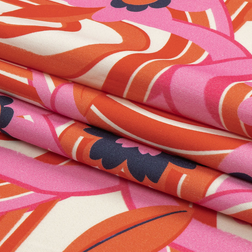 Stretch Cotton Sateen - Pink Winding Lines and Flowers - Bloom the Beat Print - Mood Exclusive Groove Collection - Folded Stretch Cotton Sateen - Pink Winding Lines and Flowers - Bloom the Beat Print - Mood Exclusive Groove Collection - Folded