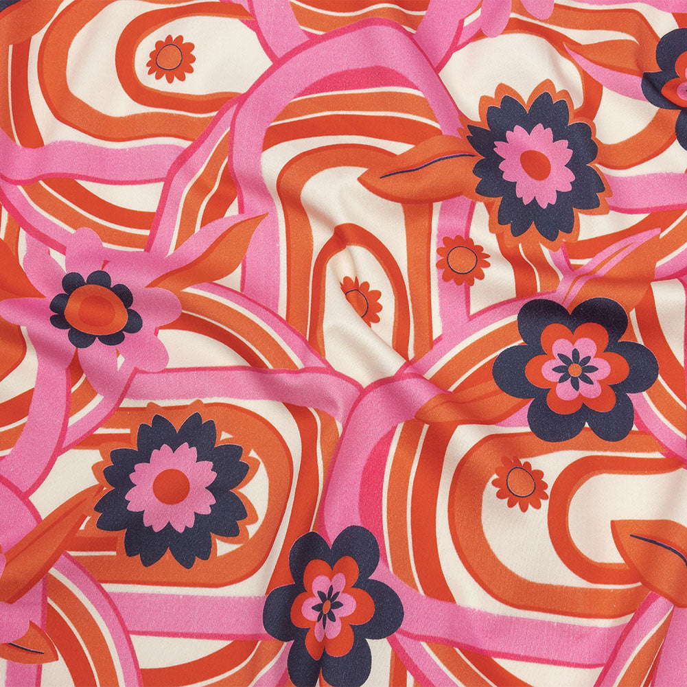 Stretch Cotton Sateen - Pink Winding Lines and Flowers - Bloom the Beat Print - Mood Exclusive Groove Collection Stretch Cotton Sateen - Pink Winding Lines and Flowers - Bloom the Beat Print - Mood Exclusive Groove Collection