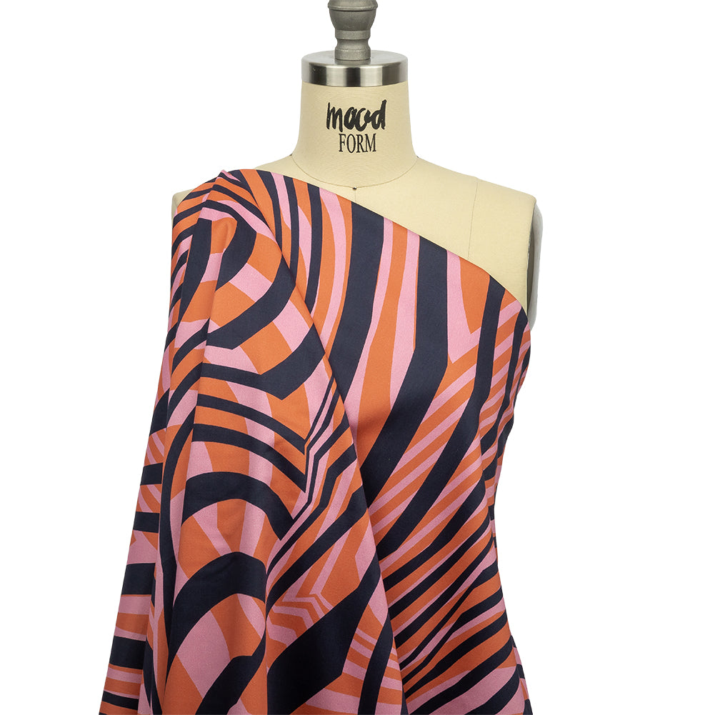 Stretch Cotton Sateen - Pink Abstract Lines - Soundwave Strut Print - Mood Exclusive Groove Collection - Drape Stretch Cotton Sateen - Pink Abstract Lines - Soundwave Strut Print - Mood Exclusive Groove Collection - Drape