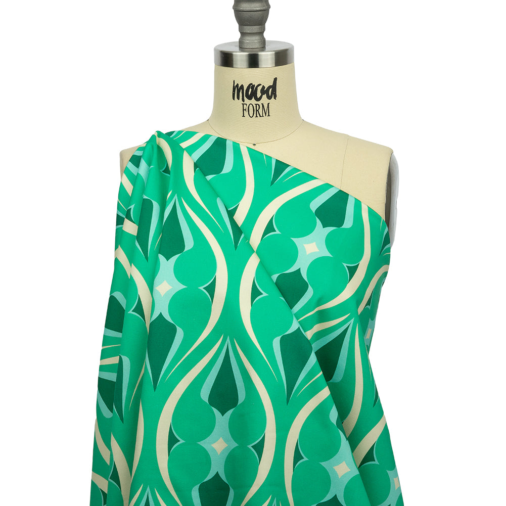 Stretch Cotton Sateen - Green Ogees - Owl Eyes Print - Mood Exclusive Groove Collection - Drape Stretch Cotton Sateen - Green Ogees - Owl Eyes Print - Mood Exclusive Groove Collection - Drape