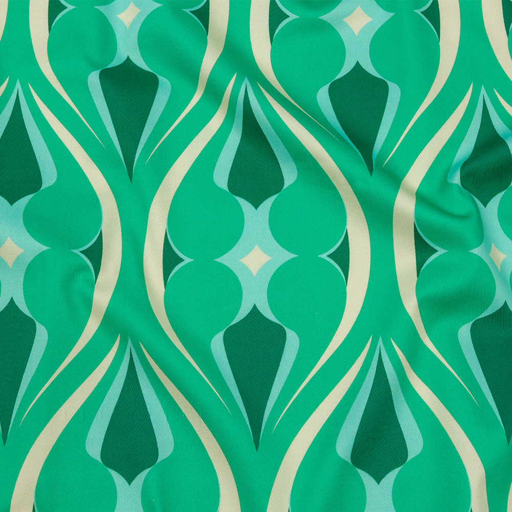 Stretch Cotton Sateen - Green Ogees - Owl Eyes Print - Mood Exclusive Groove Collection Stretch Cotton Sateen - Green Ogees - Owl Eyes Print - Mood Exclusive Groove Collection