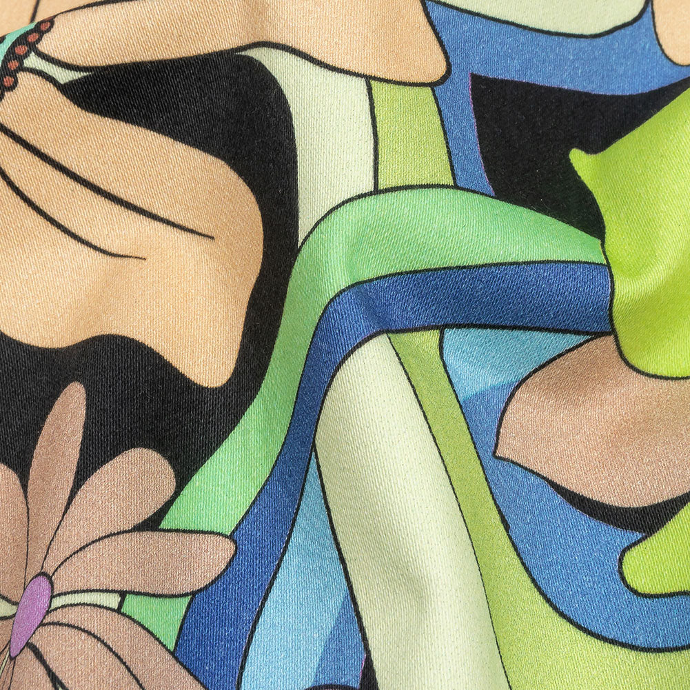 Stretch Cotton Sateen - Black, Beige and Purple Floral - Fanciful Flourish Print - Mood Exclusive Groove Collection - Detail Stretch Cotton Sateen - Black, Beige and Purple Floral - Fanciful Flourish Print - Mood Exclusive Groove Collection - Detail