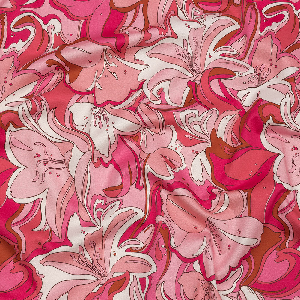 Stretch Cotton Sateen - Pink and White Floral - Far Out Florals Print - Mood Exclusive Groove Collection Stretch Cotton Sateen - Pink and White Floral - Far Out Florals Print - Mood Exclusive Groove Collection