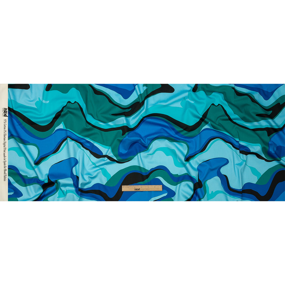 Stretch Cotton Sateen - Blue Abstract - Seen and Unseen Print - Mood Exclusive Groove Collection - Full Stretch Cotton Sateen - Blue Abstract - Seen and Unseen Print - Mood Exclusive Groove Collection - Full