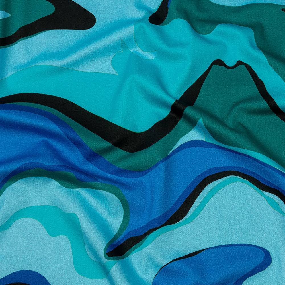 Stretch Cotton Sateen - Blue Abstract - Seen and Unseen Print - Mood Exclusive Groove Collection Stretch Cotton Sateen - Blue Abstract - Seen and Unseen Print - Mood Exclusive Groove Collection