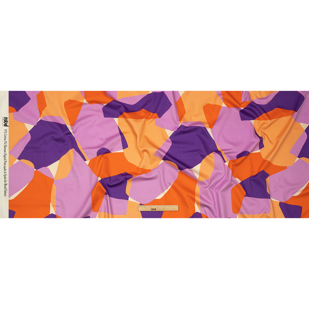 Stretch Cotton Sateen - Purple and Orange Geometric - Gemstone Jubilee Print - Mood Exclusive Groove Collection - Full Stretch Cotton Sateen - Purple and Orange Geometric - Gemstone Jubilee Print - Mood Exclusive Groove Collection - Full