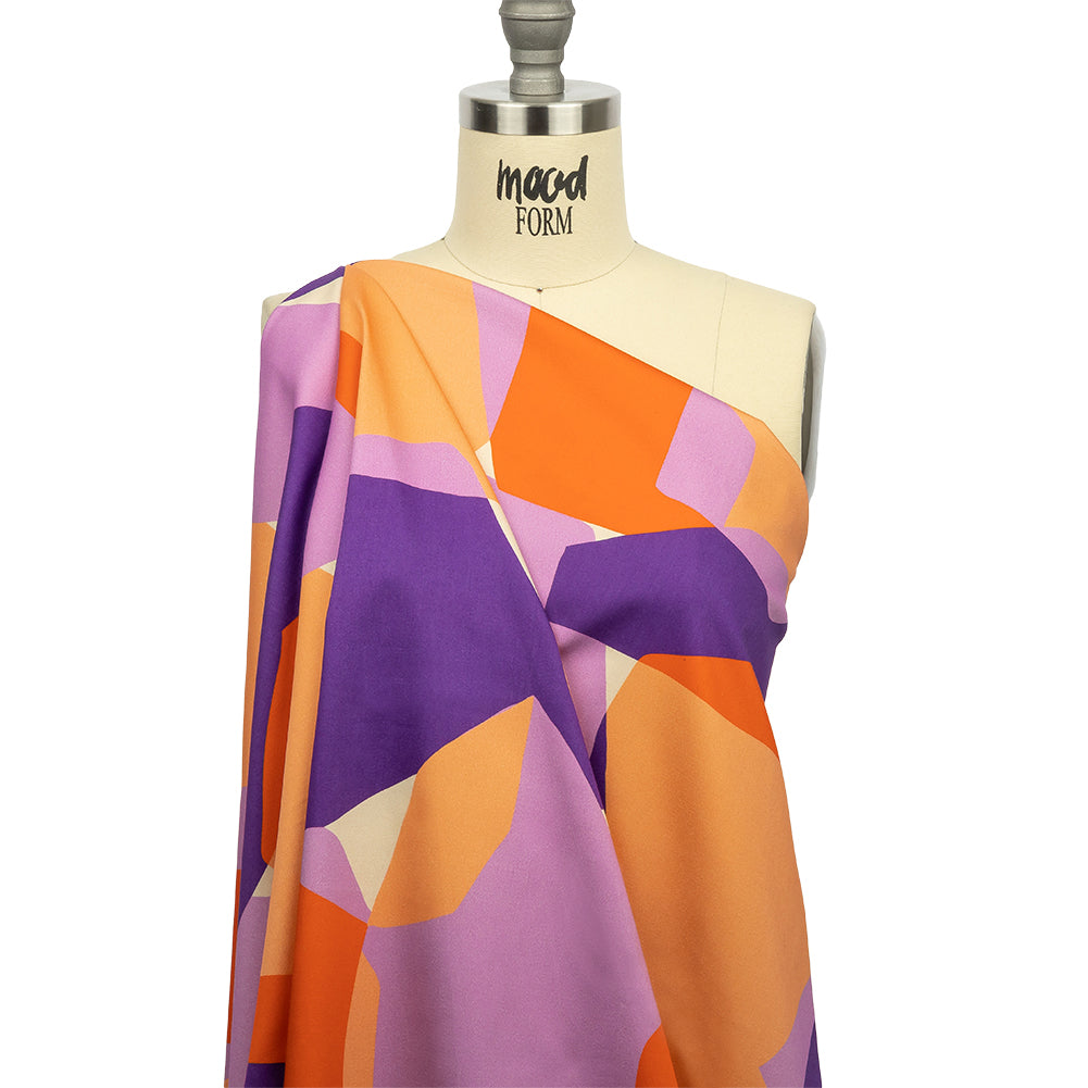 Stretch Cotton Sateen - Purple and Orange Geometric - Gemstone Jubilee Print - Mood Exclusive Groove Collection - Drape Stretch Cotton Sateen - Purple and Orange Geometric - Gemstone Jubilee Print - Mood Exclusive Groove Collection - Drape