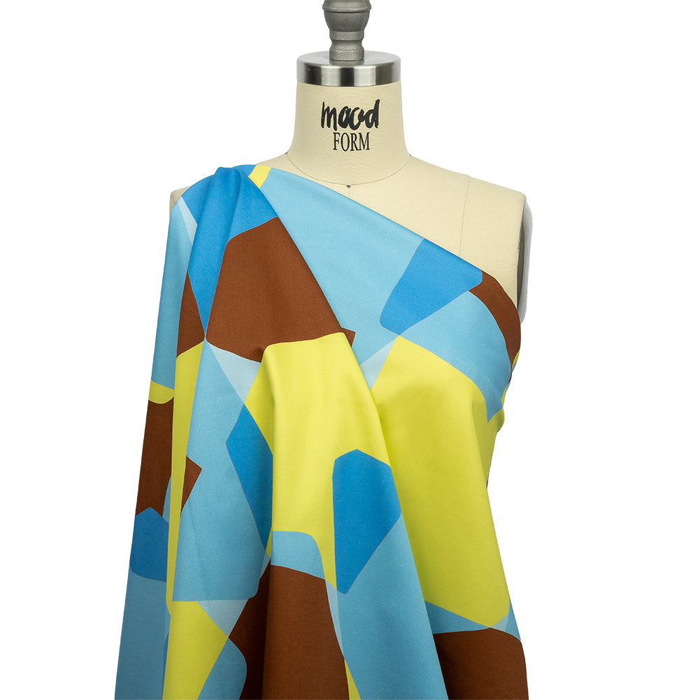 Stretch Cotton Sateen - Blue and Yellow Geometric - Gemstone Jubilee Print - Mood Exclusive Groove Collection - Drape Stretch Cotton Sateen - Blue and Yellow Geometric - Gemstone Jubilee Print - Mood Exclusive Groove Collection - Drape