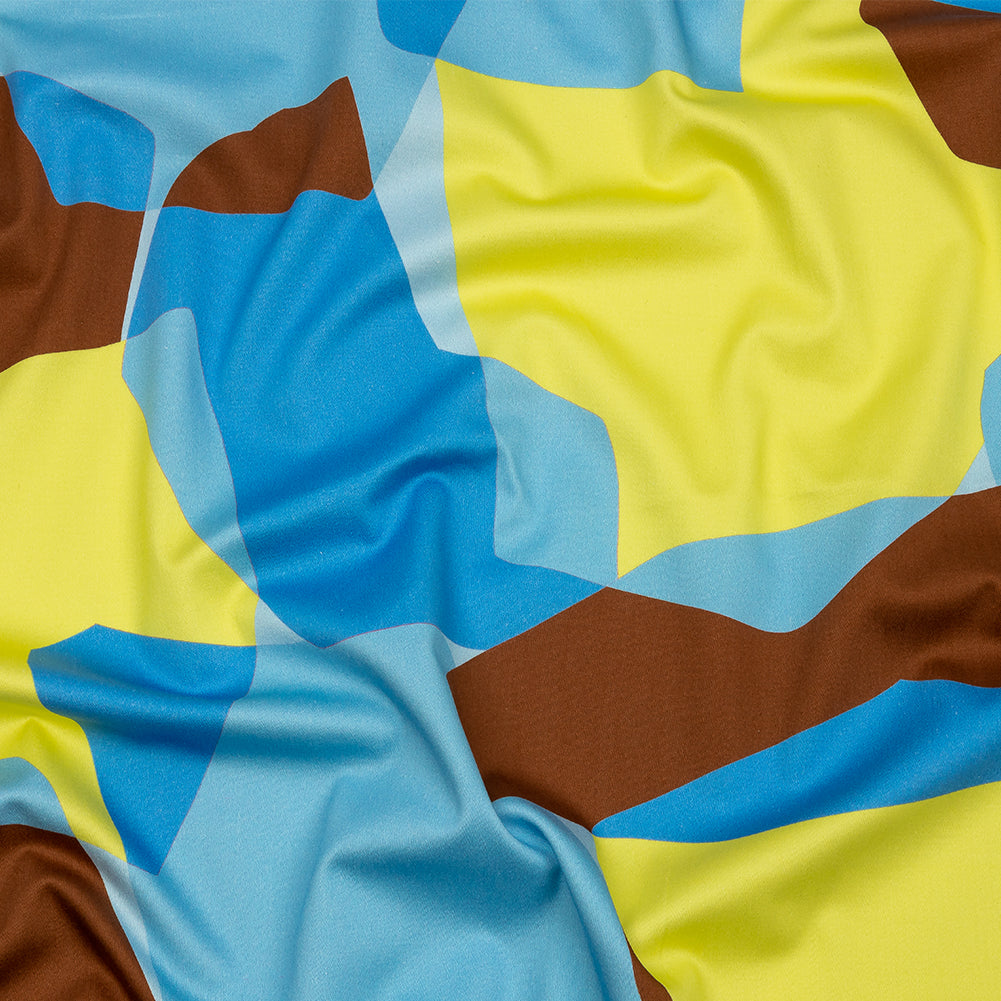 Stretch Cotton Sateen - Blue and Yellow Geometric - Gemstone Jubilee Print - Mood Exclusive Groove Collection Stretch Cotton Sateen - Blue and Yellow Geometric - Gemstone Jubilee Print - Mood Exclusive Groove Collection