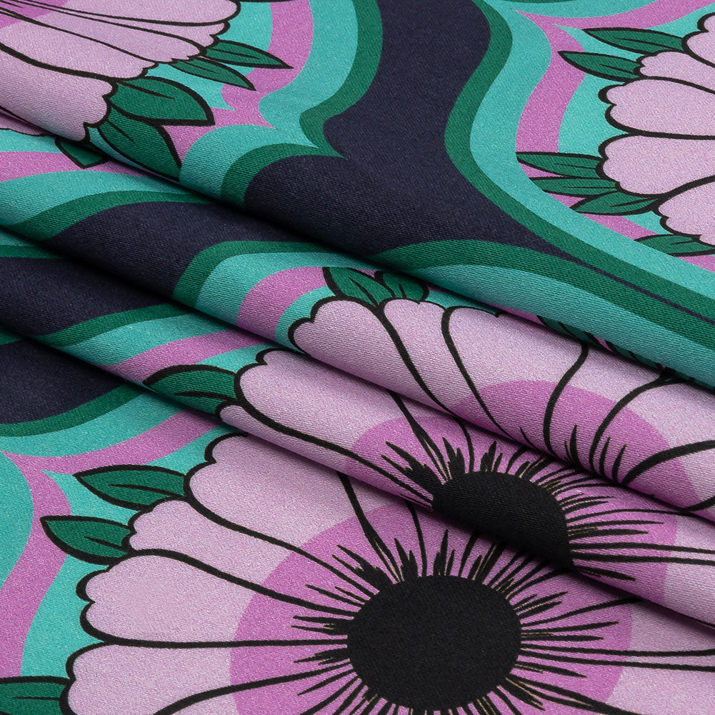 Stretch Cotton Sateen - Lavender and Teal Floral Ogees - Sunrise Divine Print - Mood Exclusive Groove Collection - Folded Stretch Cotton Sateen - Lavender and Teal Floral Ogees - Sunrise Divine Print - Mood Exclusive Groove Collection - Folded