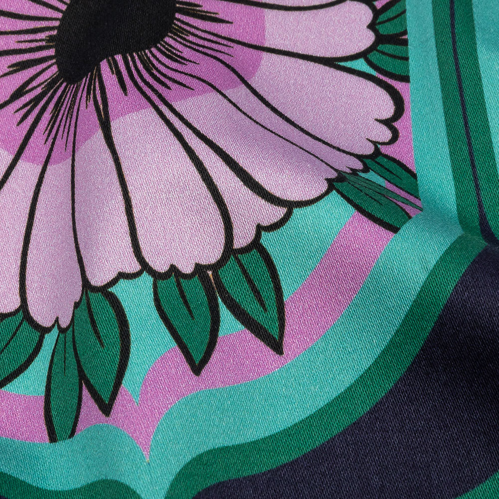 Stretch Cotton Sateen - Lavender and Teal Floral Ogees - Sunrise Divine Print - Mood Exclusive Groove Collection - Detail Stretch Cotton Sateen - Lavender and Teal Floral Ogees - Sunrise Divine Print - Mood Exclusive Groove Collection - Detail