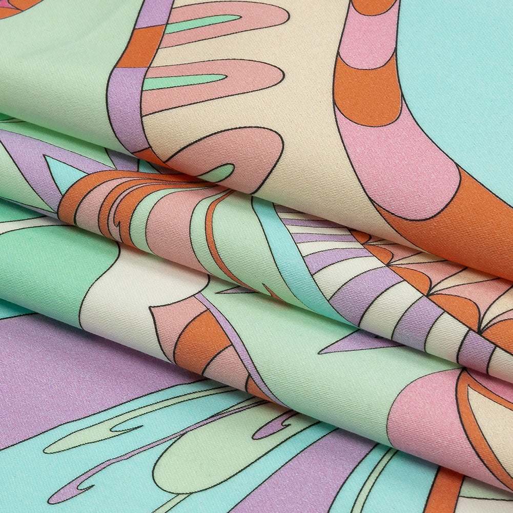 Stretch Cotton Sateen - Blue and Mint Abstract - Festival Daydreams Print - Mood Exclusive Groove Collection - Folded Stretch Cotton Sateen - Blue and Mint Abstract - Festival Daydreams Print - Mood Exclusive Groove Collection - Folded