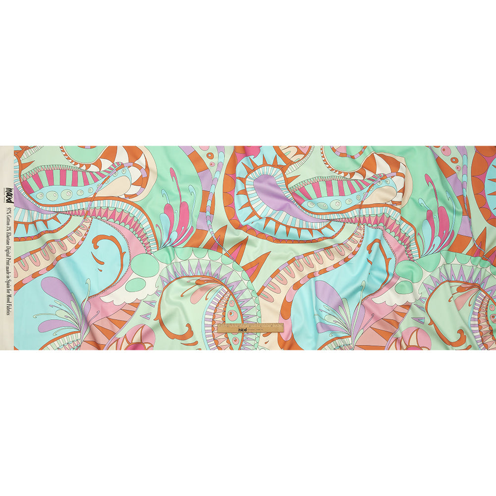 Stretch Cotton Sateen - Blue and Mint Abstract - Festival Daydreams Print - Mood Exclusive Groove Collection - Full Stretch Cotton Sateen - Blue and Mint Abstract - Festival Daydreams Print - Mood Exclusive Groove Collection - Full