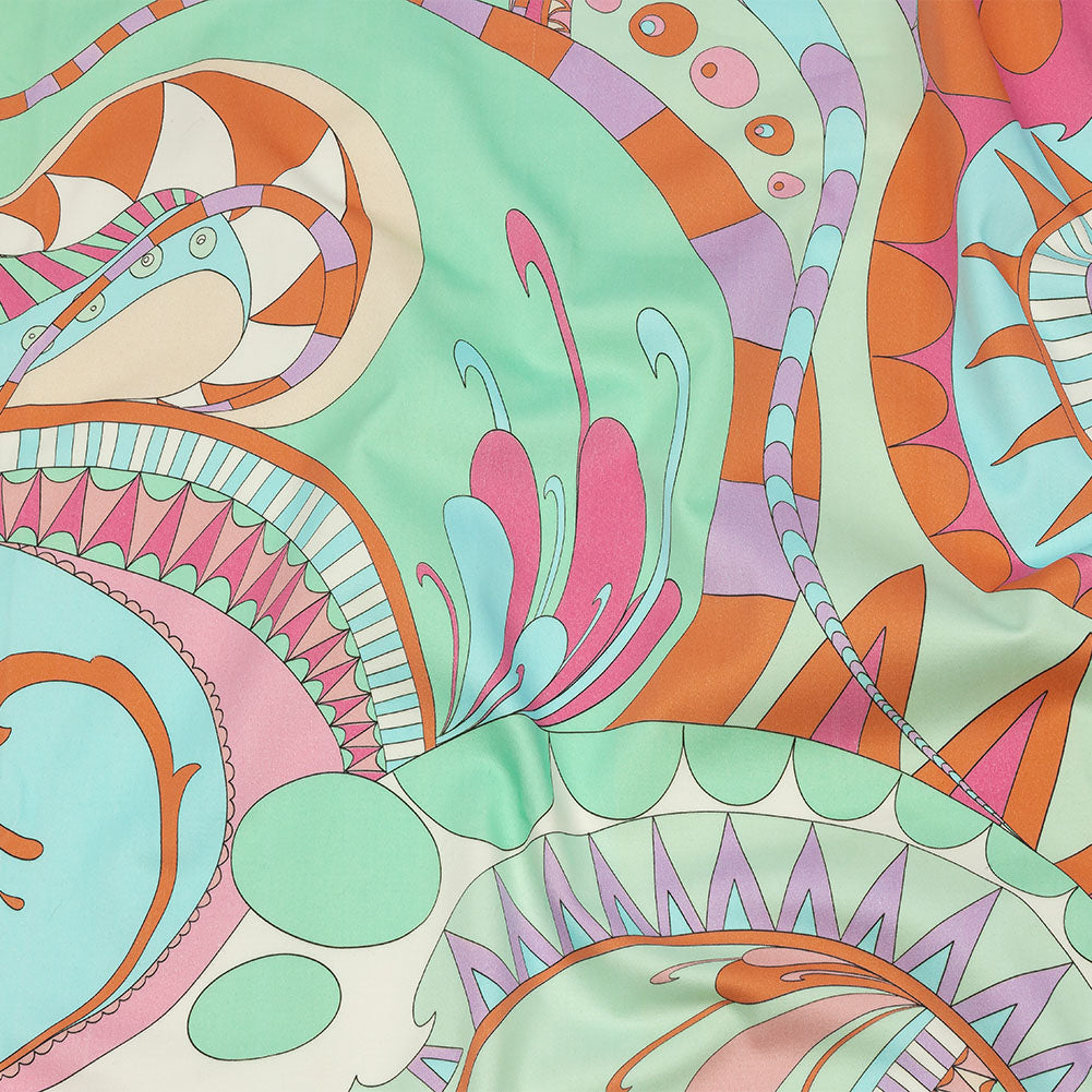 Stretch Cotton Sateen - Blue and Mint Abstract - Festival Daydreams Print - Mood Exclusive Groove Collection Stretch Cotton Sateen - Blue and Mint Abstract - Festival Daydreams Print - Mood Exclusive Groove Collection