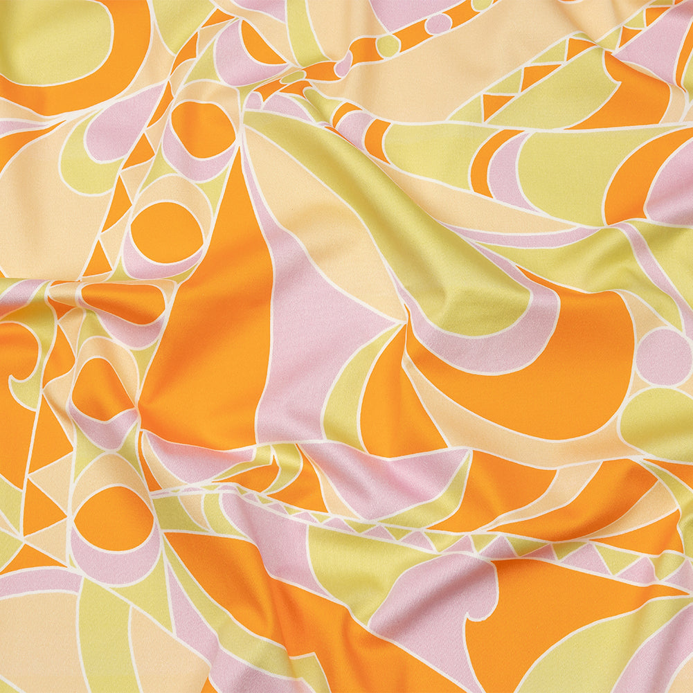 Stretch Cotton Sateen - Orange, Green and Purple Abstract - All Summer Long Print - Mood Exclusive Groove Collection Stretch Cotton Sateen - Orange, Green and Purple Abstract - All Summer Long Print - Mood Exclusive Groove Collection