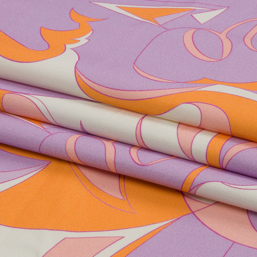 Stretch Cotton Sateen - Lilac and Orange Abstract - Lost at Last Print - Mood Exclusive Groove Collection - Folded Stretch Cotton Sateen - Lilac and Orange Abstract - Lost at Last Print - Mood Exclusive Groove Collection - Folded