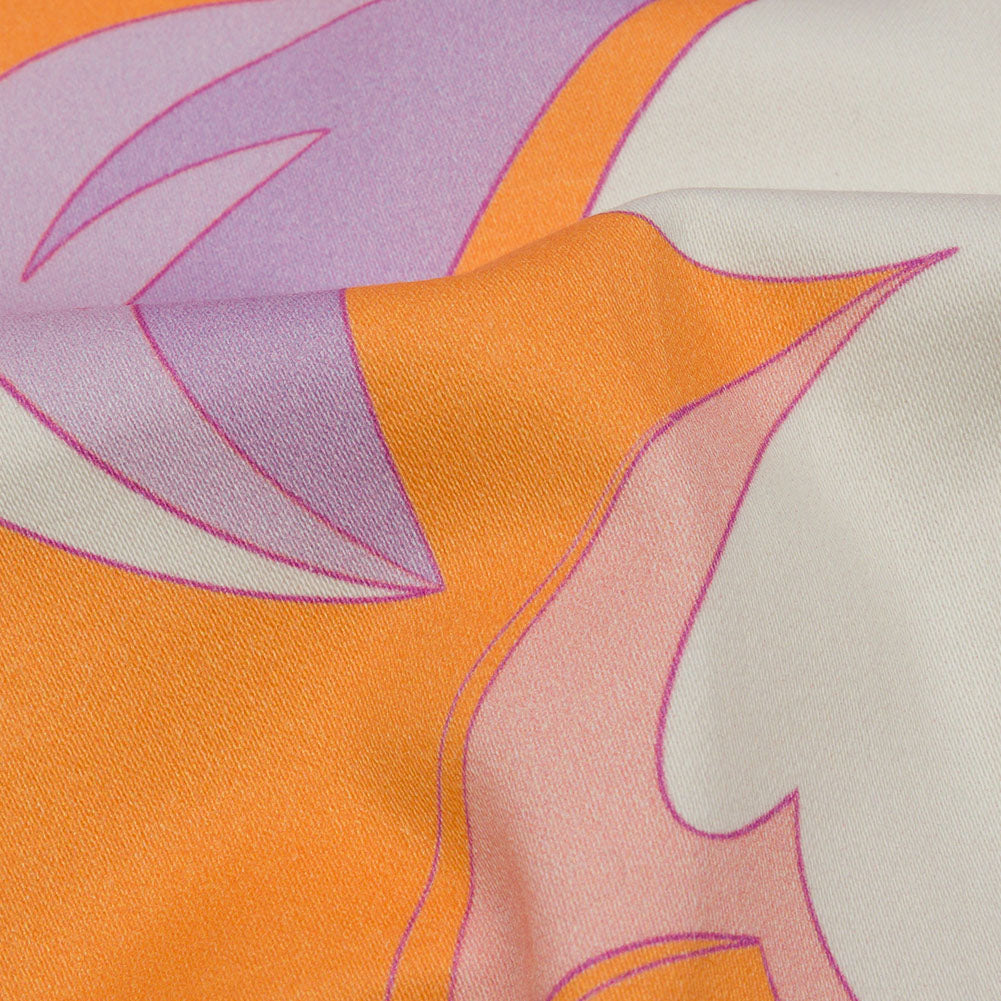 Stretch Cotton Sateen - Lilac and Orange Abstract - Lost at Last Print - Mood Exclusive Groove Collection - Detail Stretch Cotton Sateen - Lilac and Orange Abstract - Lost at Last Print - Mood Exclusive Groove Collection - Detail