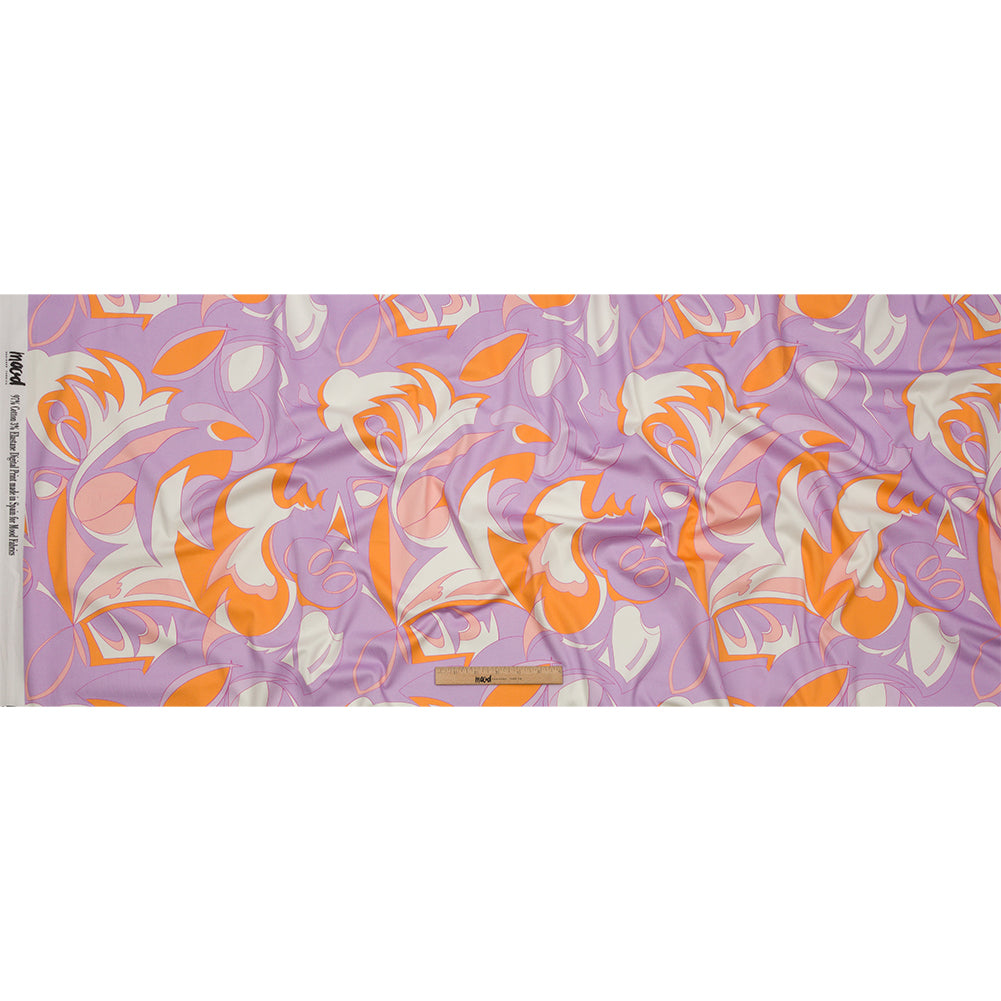 Stretch Cotton Sateen - Lilac and Orange Abstract - Lost at Last Print - Mood Exclusive Groove Collection - Full Stretch Cotton Sateen - Lilac and Orange Abstract - Lost at Last Print - Mood Exclusive Groove Collection - Full