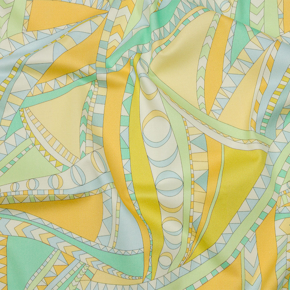 Stretch Cotton Sateen - Green and Blue Geometric Abstract - Lizard Leap Print - Mood Exclusive Groove Collection Stretch Cotton Sateen - Green and Blue Geometric Abstract - Lizard Leap Print - Mood Exclusive Groove Collection