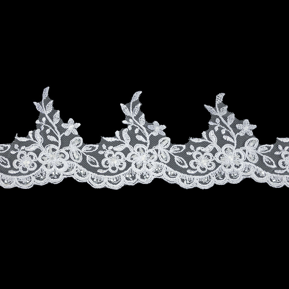 White Floral Beaded and Corded Scalloped Bridal Lace Trim - 3.5" White Floral Beaded and Corded Scalloped Bridal Lace Trim - 3.5"