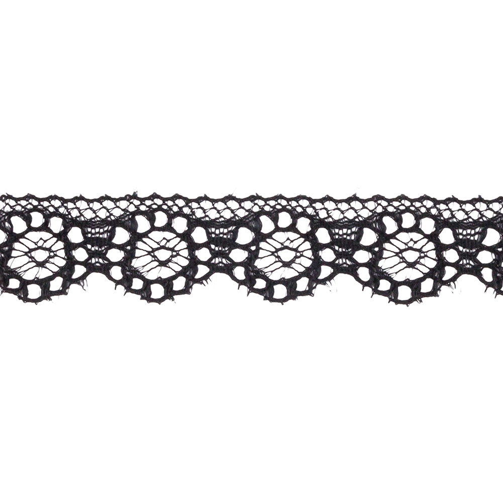 Black Floral Wheels Scalloped Raschel Lace Trim - 0.625" Detail Black Floral Wheels Scalloped Raschel Lace Trim - 0.625" Detail