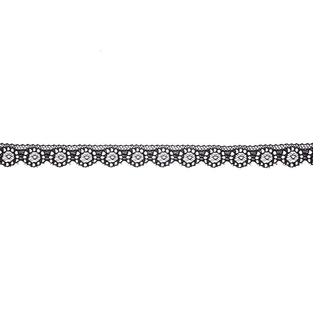 Black Floral Wheels Scalloped Raschel Lace Trim - 0.625" Black Floral Wheels Scalloped Raschel Lace Trim - 0.625"