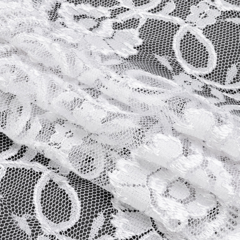 Luminous White Floral Embroidered Tulle Lace Trim with Scalloped Edges - 6.5" Folded Luminous White Floral Embroidered Tulle Lace Trim with Scalloped Edges - 6.5" Folded