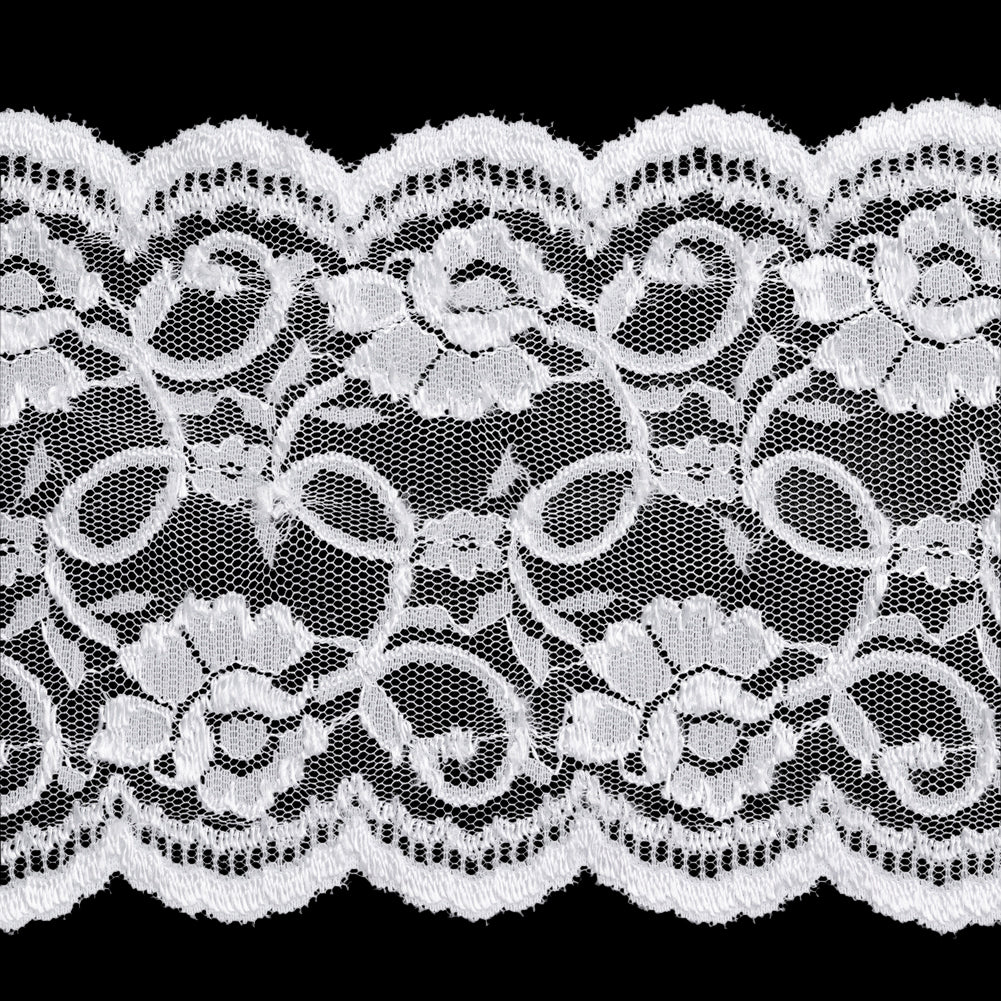Luminous White Floral Embroidered Tulle Lace Trim with Scalloped Edges - 6.5" Detail Luminous White Floral Embroidered Tulle Lace Trim with Scalloped Edges - 6.5" Detail