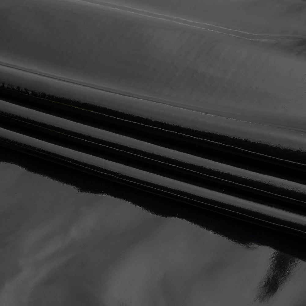 Black Stretch Faux Patent Leather - Folded Black Stretch Faux Patent Leather - Folded