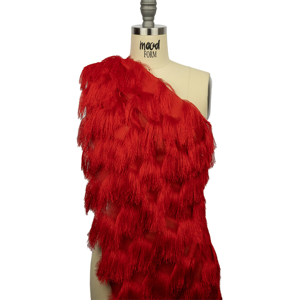 Tango Red Zig Zag Fringe Mesh - Drape Tango Red Zig Zag Fringe Mesh - Drape