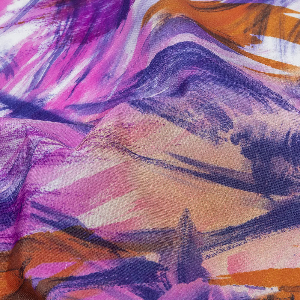 Pink, Purple and Orange Wild Brushstrokes Stretch Nylon Tricot Detail Pink, Purple and Orange Wild Brushstrokes Stretch Nylon Tricot Detail