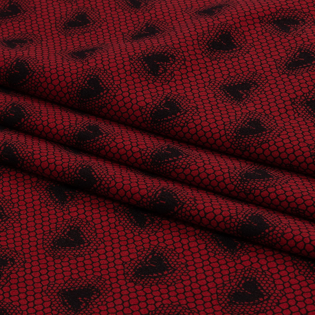Italian Red and Black Lace Hearts Stretch Nylon Jersey Folded Italian Red and Black Lace Hearts Stretch Nylon Jersey Folded