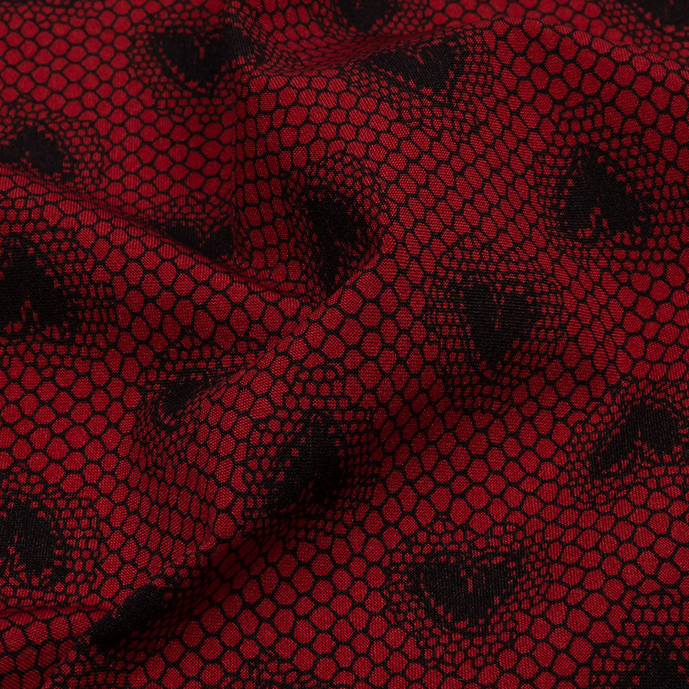 Italian Red and Black Lace Hearts Stretch Nylon Jersey Detail Italian Red and Black Lace Hearts Stretch Nylon Jersey Detail