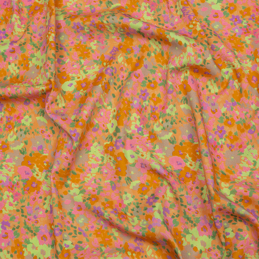 Stretch Cotton and Viscose Sateen Print - Pink and Orange Floral - Mood Exclusive Sunburst Stretch Cotton and Viscose Sateen Print - Pink and Orange Floral - Mood Exclusive Sunburst
