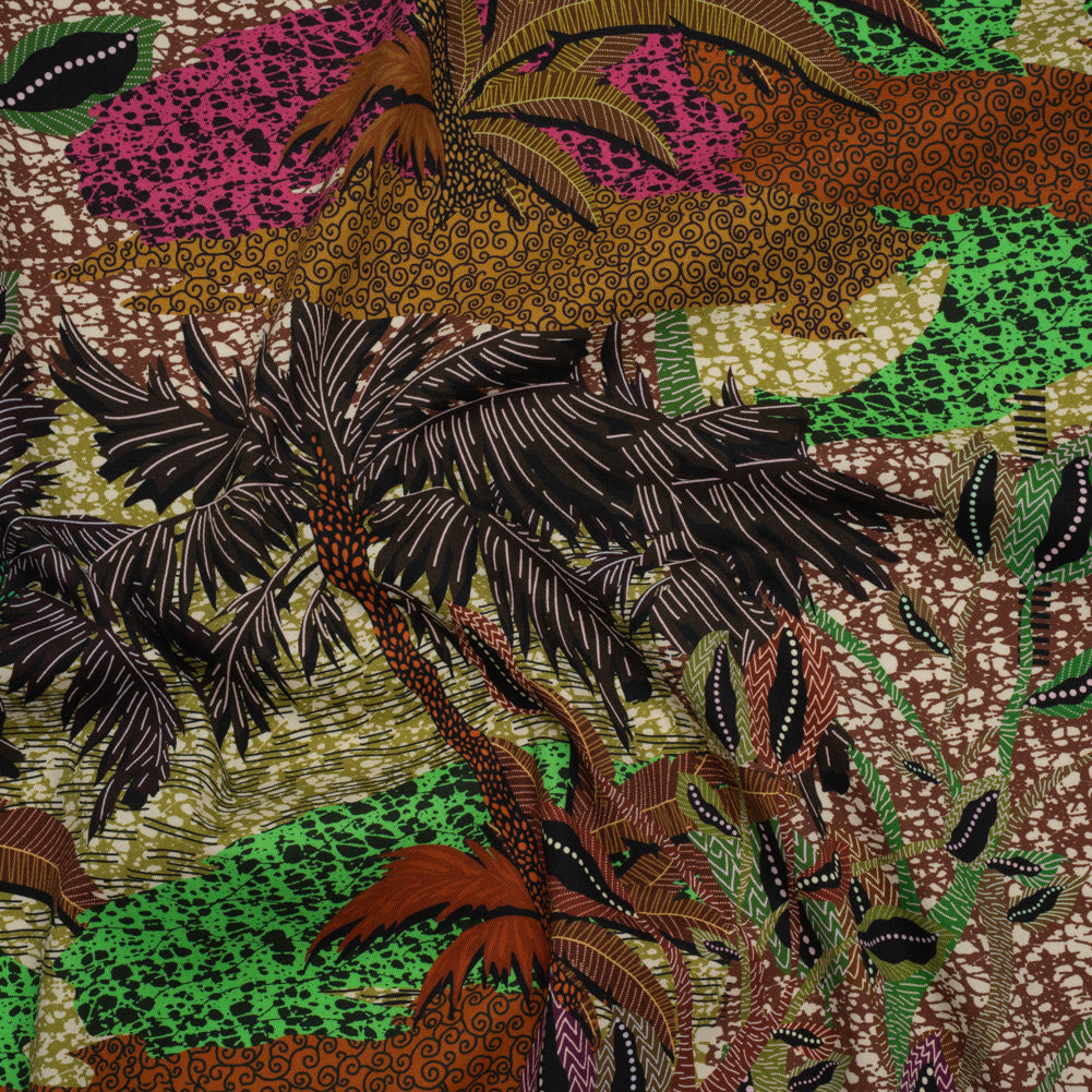 Stretch Cotton Twill Print - Brown and Green Textural Palm Trees - Mood Exclusive Island Energy Stretch Cotton Twill Print - Brown and Green Textural Palm Trees - Mood Exclusive Island Energy